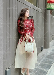 Đầm Dài Ren Hoa Dáng Xoè