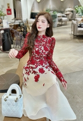 Đầm Dài Ren Hoa Dáng Xoè