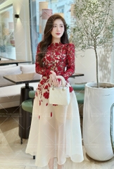 Đầm Dài Ren Hoa Dáng Xoè