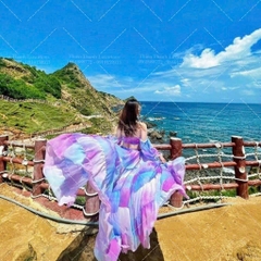Set Maxi Đi Biển Loang Màu Xẻ Tà