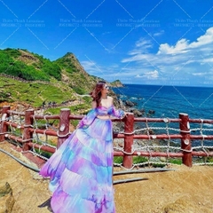 Set Maxi Đi Biển Loang Màu Xẻ Tà