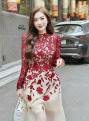 Đầm Dài Ren Hoa Dáng Xoè