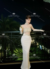 Đầm TK Dài Cúp Ngực Đính Đá Phối Dây Chéo