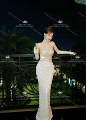 Đầm TK Dài Cúp Ngực Đính Đá Phối Dây Chéo