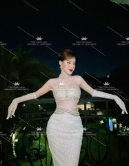 Đầm TK Dài Cúp Ngực Đính Đá Phối Dây Chéo