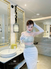 Đầm TK Dài Cúp Ngực Đính Đá Phối Dây Chéo
