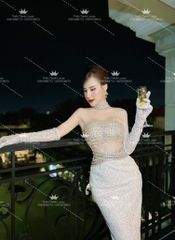 Đầm TK Dài Cúp Ngực Đính Đá Phối Dây Chéo