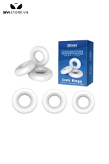 SMT455 - Bộ 3 vòng đeo dương vật tròn đặc chất liệu silicon màu trắng