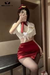 SMS659 - Set đồ tiếp viên cosplay croptop buộc dây và váy xẻ tà