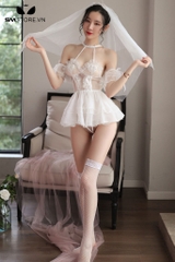SMS451 - cosplay cô dâu sexy với váy trắng siêu ngắn kèm phụ kiện