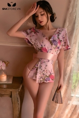 SMS698 - Áo choàng ngủ kimono ngắn tay cổ chữ V gợi cảm sexy