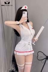 SMS566 - Váy ngủ hở lưng cosplay y tá 3 lỗ có cổ và thắt lưng