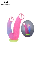 SMT1347 - Dương vật giả hồng xanh silicon uốn dẻo phát sáng