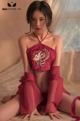 SMS737 - Set đồ ngủ áo yếm dây và quần lọt khe kèm áo choàng sexy