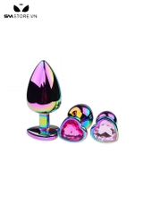 SMT086 - butt plug 7 sắc cầu vồng thiết kế trái tim hình thoi 3 size