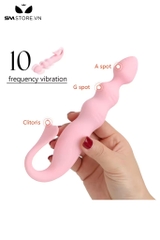 SMT1593 - Máy rung 10 tần số anal bead silicon màu hồng dài 18cm
