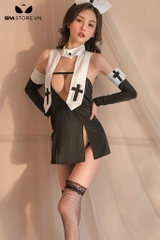 SMS558 - Váy cosplay sơ gợi cảm xẻ cao kèm găng tay và cổ áo