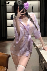 SMS699 - Bộ đồ ngủ bikini 2 mảnh mix áo kimono xuyên thấu sexy