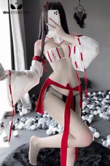 SMS701 - Váy ngủ kimono với áo ngực chân váy hở trước buộc dây sexy