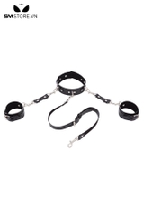 SMT2372 - Set đồ cố định tư thế SM có xích cổ kèm còng tay chất liệu da PU