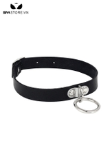 SMP119 - Vòng cổ choker da PU gắn vòng tròn kim loại 3 nấc cài