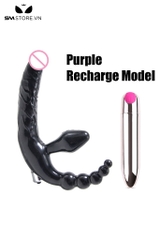 SMT1253 - Dương vật 3 đầu có phích cắm hậu môn 5 tầng dài 21cm