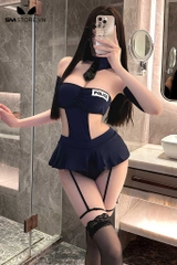 SMS796 - Cosplay cảnh sát sexy với váy xòe khoét eo kèm cổ áo