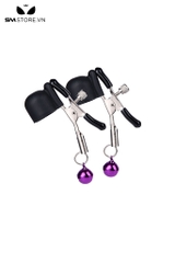 SMT1171 - Kẹp núm vú rung kim loại gắn chuông tím dài 80mm