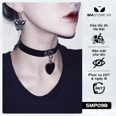 SMP098 - Vòng cổ chocker trái tim đặc với chất liệu da PU