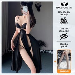 SMS248 - váy ngủ 2 dây xẻ tà với quần lọt khe hở bạo siêu gợi cảm