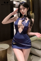 SMS661 - Váy ngủ tiếp viên ôm body cổ chữ V xẻ sâu lọt khe