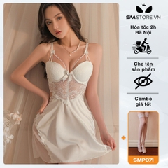 SMS502 - Váy ngủ 2 dây hở lưng phối ren xuyên thấu cực sexy