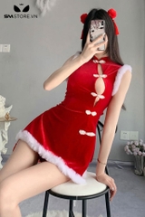 SMS788 - Cosplay giáng sinh với váy sườn xám ba lỗ ngắn xẻ tà