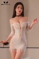 SMS631 - Váy ngủ ngắn ôm body xuyên thấu ren hoa gợi cảm sexy