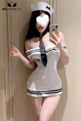 SMS656 - Váy ngủ cosplay tiếp viên trễ vai sexy với dây đan chéo sau
