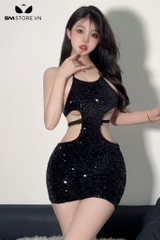 SMS843 - Đồ đi bar với váy ôm dáng cổ yếm sáng bóng khoét eo