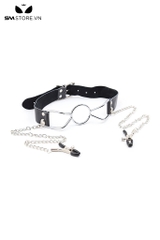 SMT1404 - Ring gag với vòng miệng bằng kim loại mix kẹp núm vú