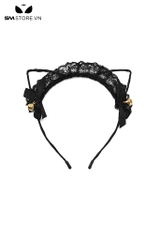 SMP038 - bờm tóc màu đen họa tiết ren hoa cosplay tai mèo lolita