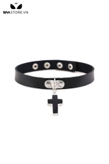 SMP120 - Vòng choker da PU hình chữ thập có thể tùy chỉnh màu đen