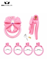 SMT2019 - Khóa dương vật nhựa hình cái nơ kèm 4 vòng đeo