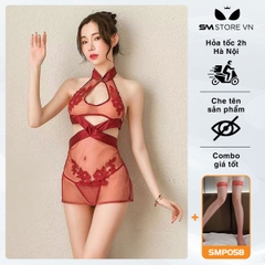 SMS017 - Combo váy ngủ siêu ngắn mỏng trong suốt & quần lọt khe
