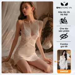 SMS060 - Váy ngủ 2 dây phối ren thiết kế hở lưng sexy quyến rũ chồng