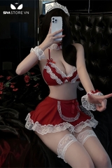 SMS477 - set đồ cosplay hầu gái gồm áo ngực buộc dây và chân váy
