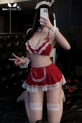 SMS477 - set đồ cosplay hầu gái gồm áo ngực buộc dây và chân váy