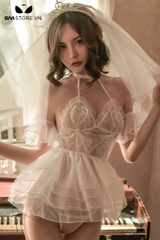 SMS453 - váy trắng ngắn xuyên thấu style cosplay cô dâu gợi cảm