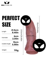 SMT2882 - Dương vật giả silicon có gân xanh nổi đế dính tường dài 21.5cm