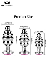SMT2622 - butt plug inox cắm hậu môn xoắn ốc đính ngọc có 3 size