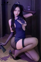 SMS661 - Váy ngủ tiếp viên ôm body cổ chữ V xẻ sâu lọt khe