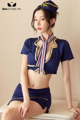 SMS440 - cosplay tiếp viên hàng không gồm áo croptop và chân váy