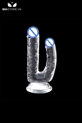 SMT1333 - Dương vật giả trong suốt 2 đầu silicon uốn dẻo dài 22cm